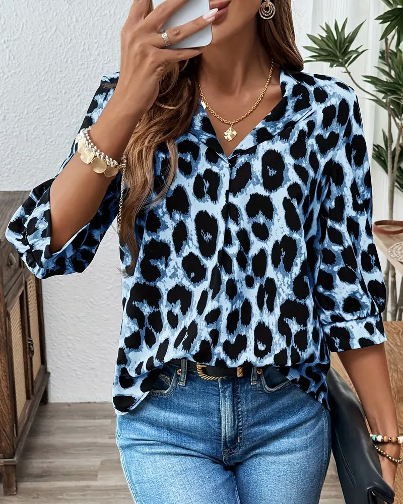 Raquel | Blusa de media manga con estampado de leopardo ancha - Alessia Madrid