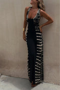 Vestido largo con espalda elástica y estampado