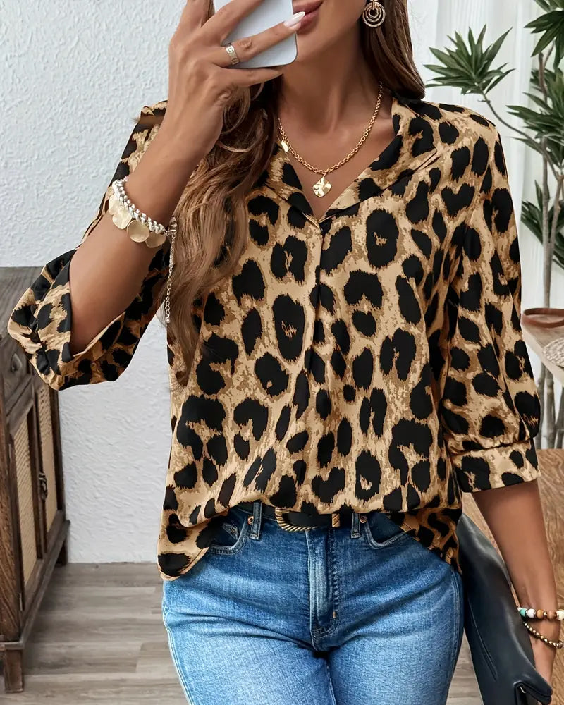 Raquel | Blusa de media manga con estampado de leopardo ancha - Alessia Madrid