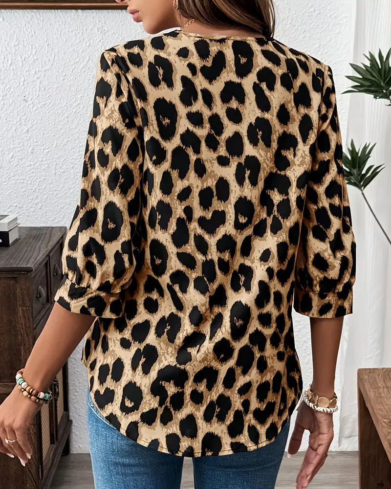 Raquel | Blusa de media manga con estampado de leopardo ancha - Alessia Madrid