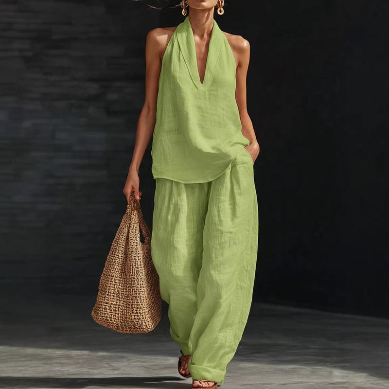 Conjunto de dos piezas con textura de lino de Alessia Madrid, ropa elegante y cómoda para mujer.