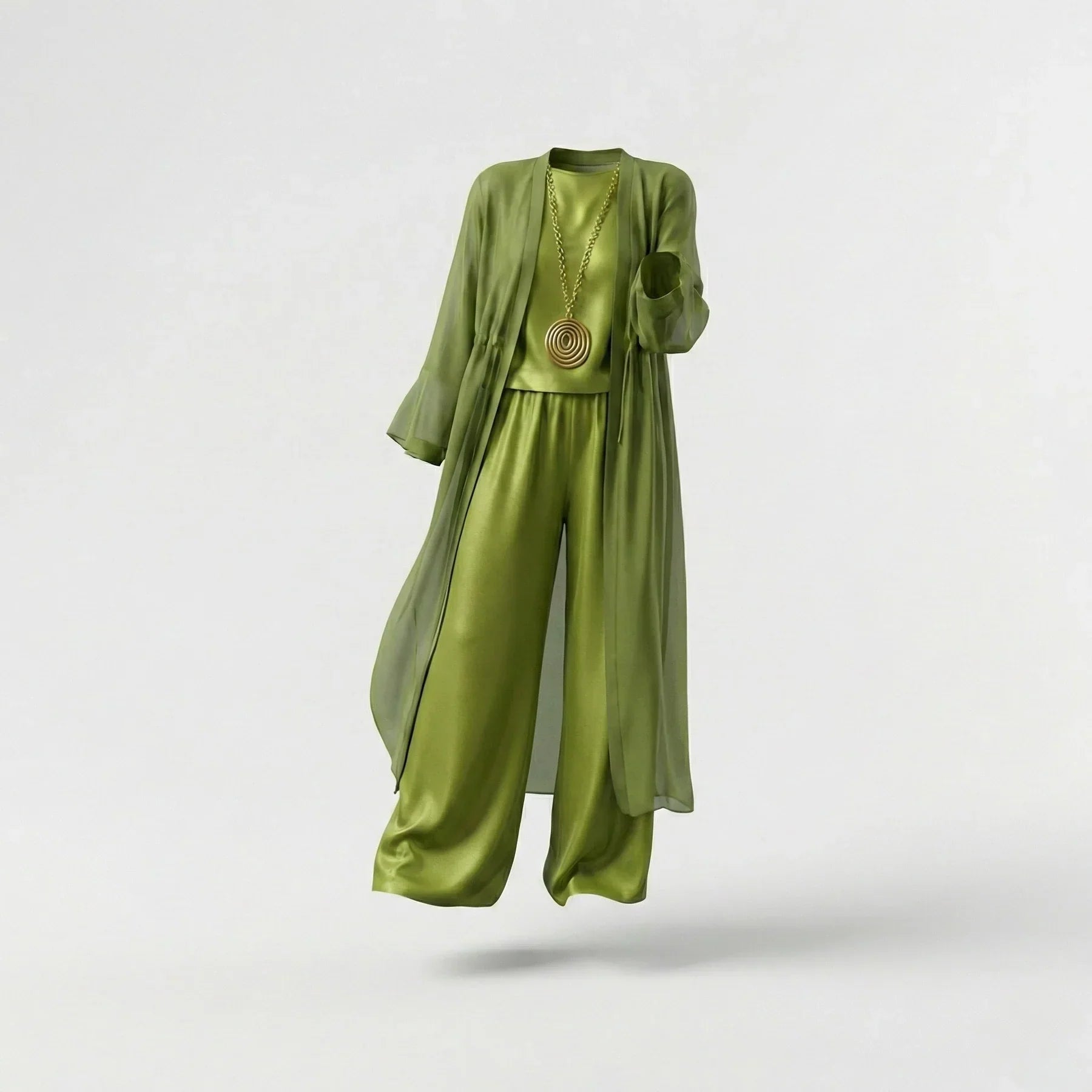 Conjunto elegante y cómodo Elvira de Alessia Madrid, con blusa y pantalones en tonos neutros, vista frontal en la imagen.