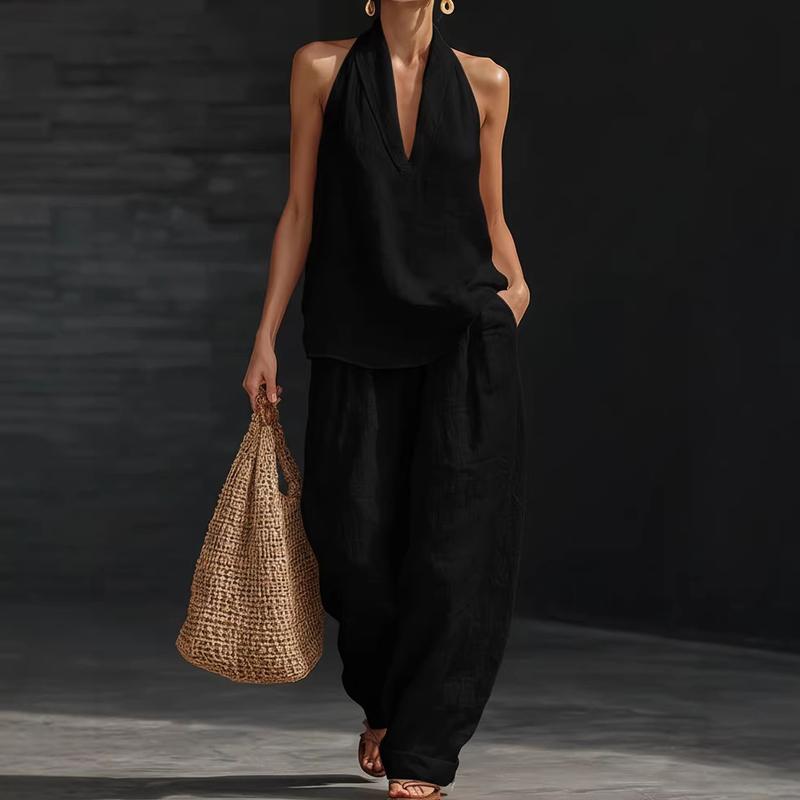 Conjunto de dos piezas con textura de lino de Alessia Madrid, ropa elegante y cómoda para mujer.