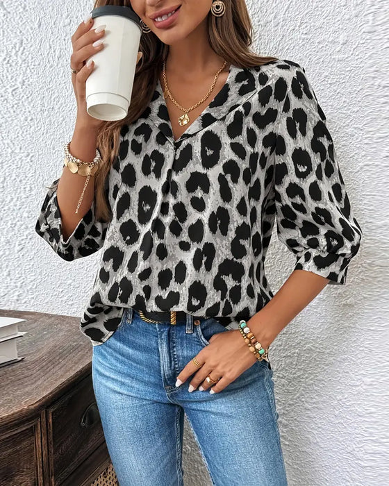 Raquel | Blusa de media manga con estampado de leopardo ancha - Alessia Madrid