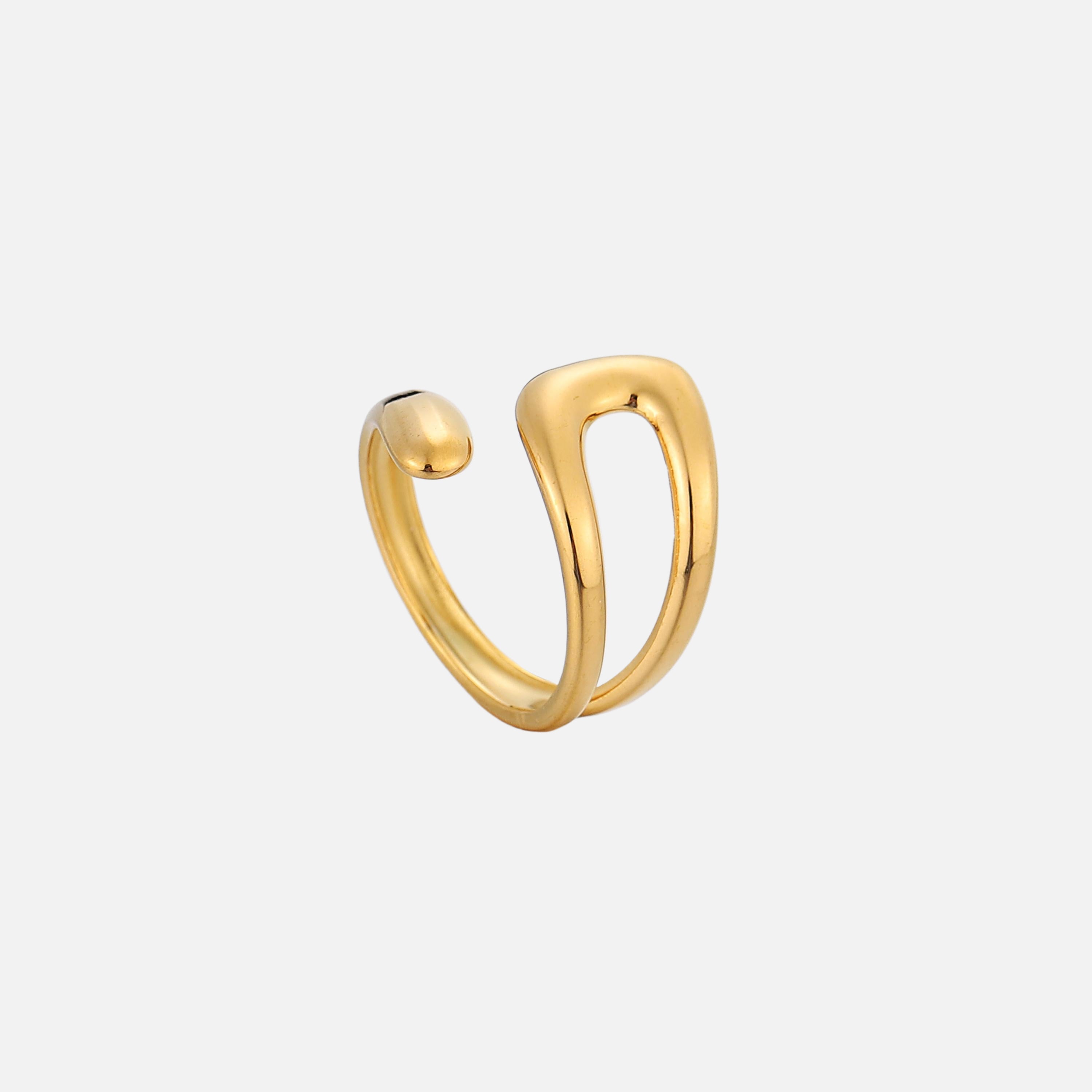 Anillo ajustable de flujo de Alessia Madrid con diseño elegante y detalles metálicos en acabado plateado.