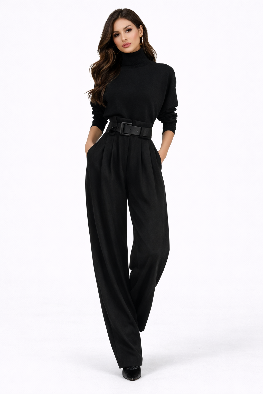 Zoe | Conjunto elegante para mujer: Top de cuello alto y pantalón de cintura alta - Alessia Madrid