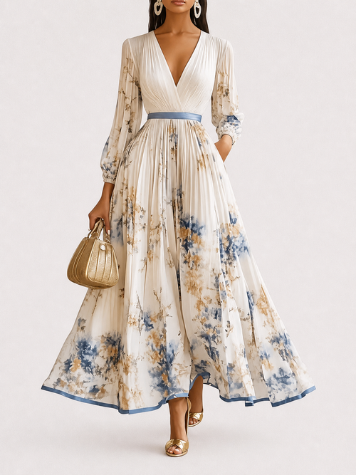 Vestido largo de gasa blanca Amalia de Alessia Madrid, con diseño fluido y elegante para ocasiones especiales.