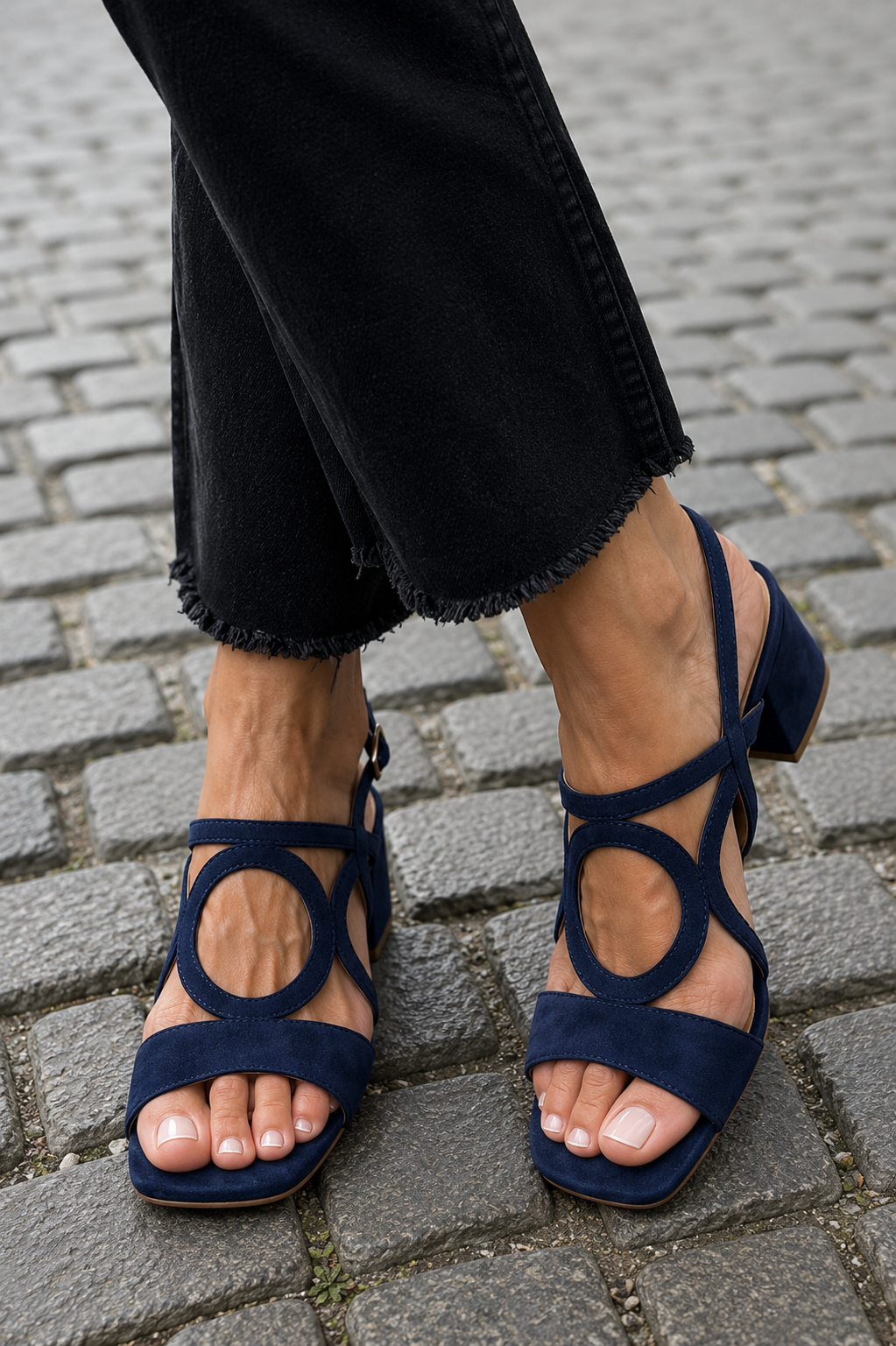 Sandalias Alessia Madrid con punta cuadrada y corte redondo, mostrando el diseño moderno y cómodo en color neutro.