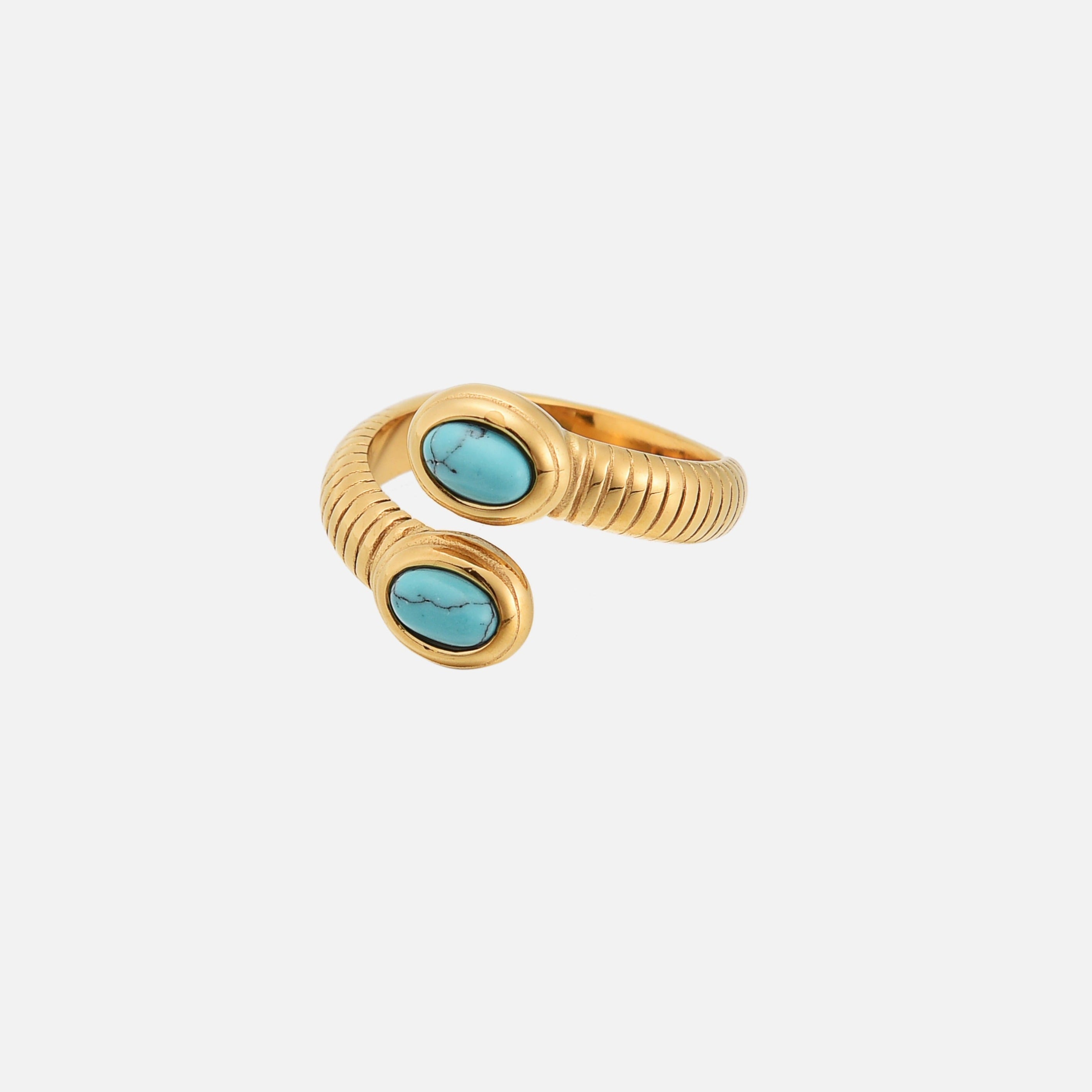 Anillo ajustable Delaphine de Alessia Madrid con diseño elegante y detalles metálicos en acabado brillante.