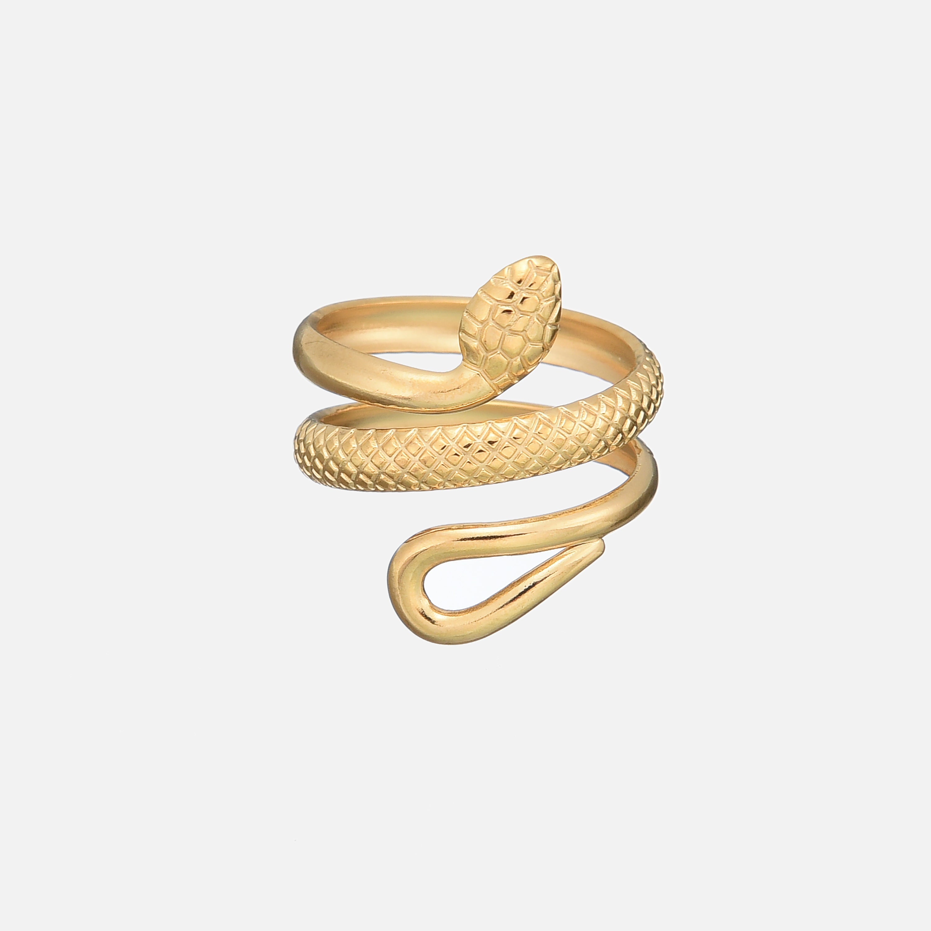 Anillo ajustable con diseño de serpiente de la marca Alessia Madrid, muestra detalles de la figura de la serpiente en plata.