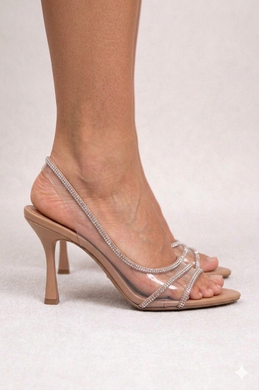 Sandalias de tacón Alessia Madrid en color neutro, con diseño elegante y suela de plataforma visible.