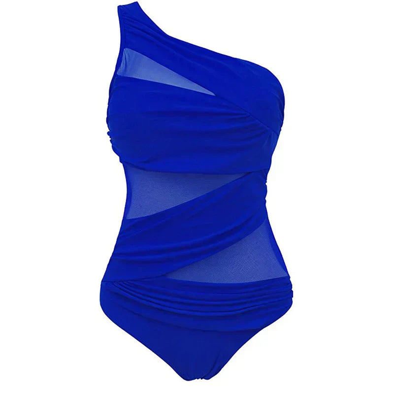 Bañador de un solo tirante Alessia Madrid Nayla en tallas cómodas, color azul, con diseño moderno y ajuste ajustado.