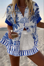 Conjunto de verano corto Dana de Alessia Madrid, top y pantalones cortos en tela ligera con estampado colorido.