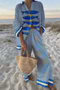 Conjunto de verano Marina de lino y algodón de Alessia Madrid, con top y pantalones en tonos claros y estilo fresco.
