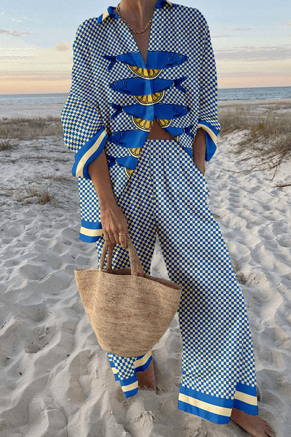 Conjunto de verano Marina de lino y algodón de Alessia Madrid, con top y pantalones en tonos claros y estilo fresco.