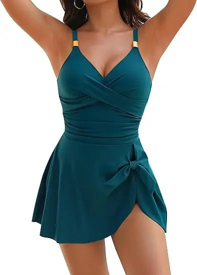 Bañador con falda Selina de Alessia Madrid en color azul, diseño elegante y cómodo para la playa o piscina.