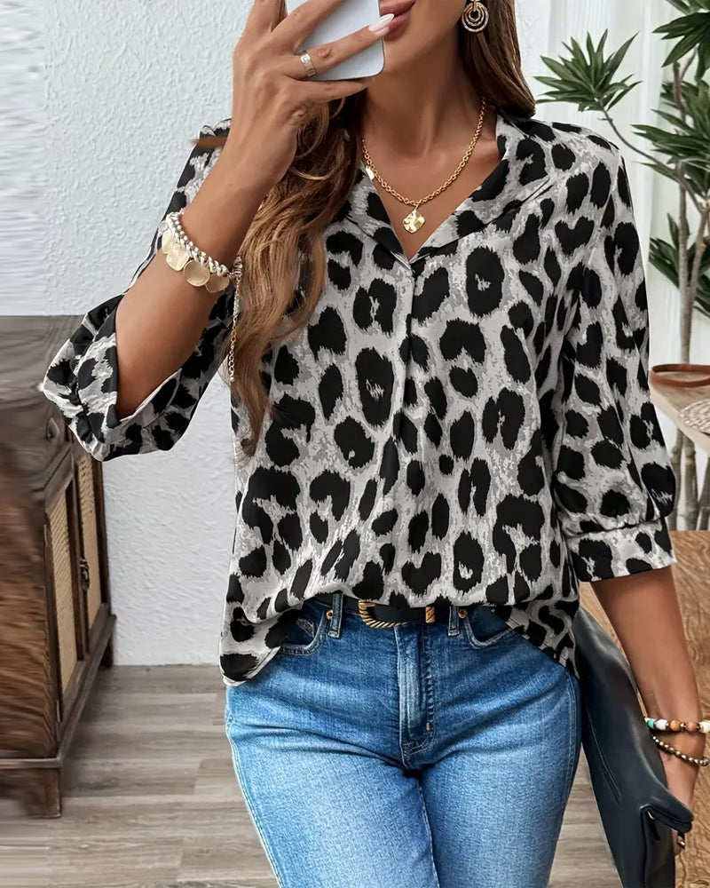 Raquel | Blusa de media manga con estampado de leopardo ancha - Alessia Madrid