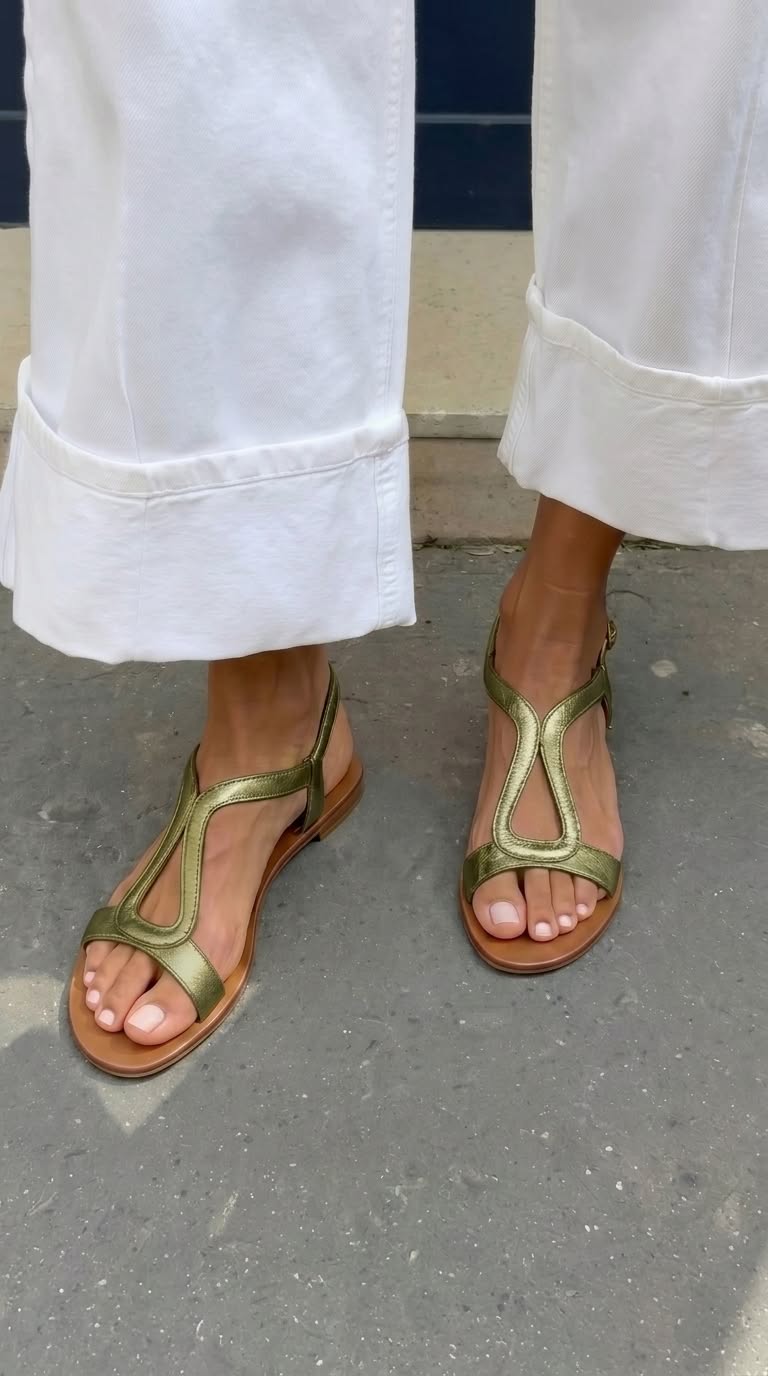 Sandalias casuales planas destalonadas Alessia Madrid, en color beige, con tiras delgadas y suela plana, ideales para verano.