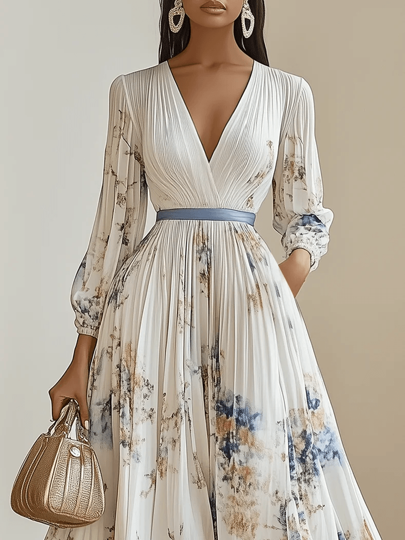 Vestido largo de gasa blanca Amalia de Alessia Madrid, elegante y fluido, con detalles delicados y estilo sofisticado.