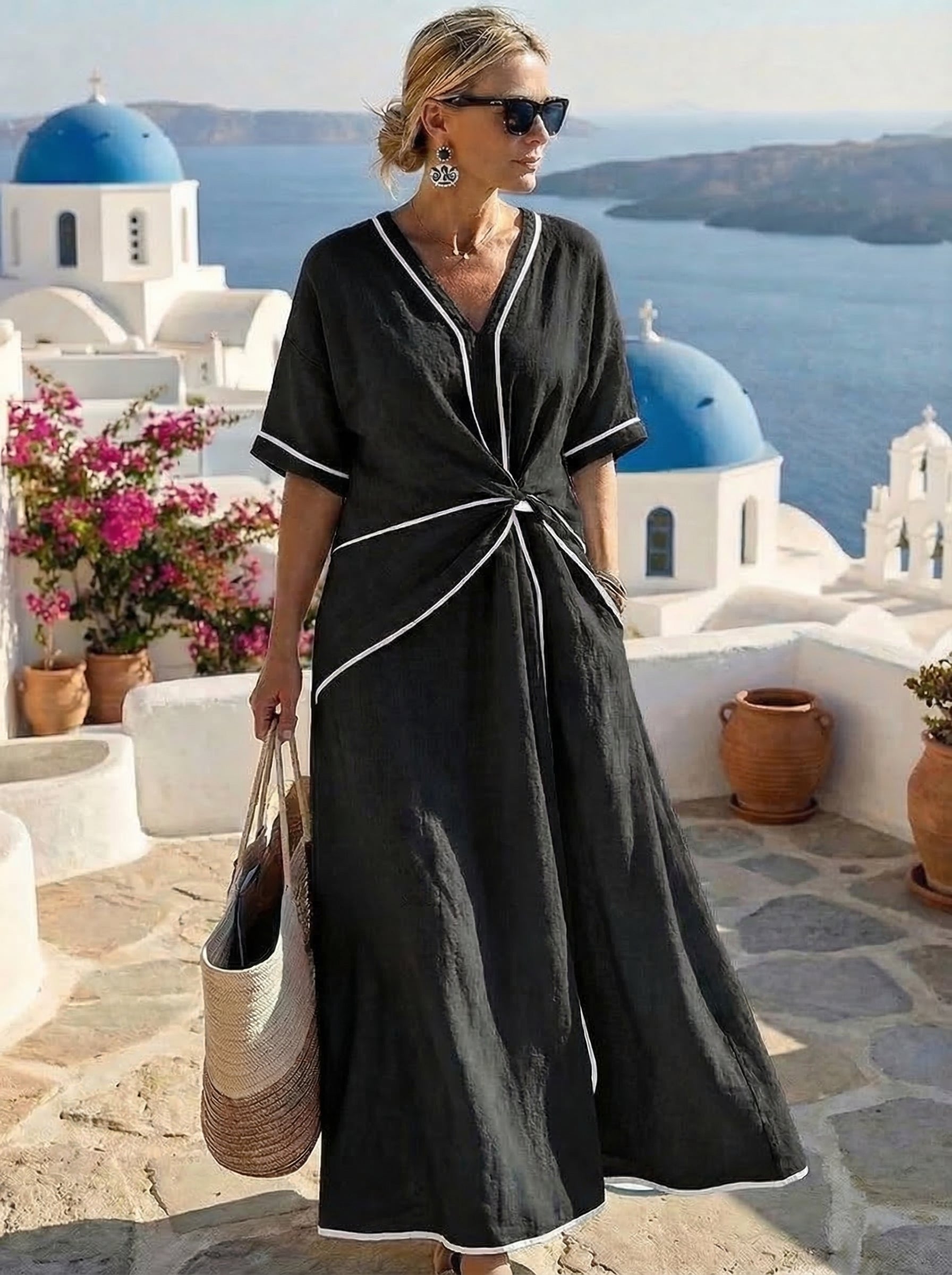 Vestido de verano Noah de Alessia Madrid en estilo Santorini, con diseño ligero y colorido para verano y vacaciones.