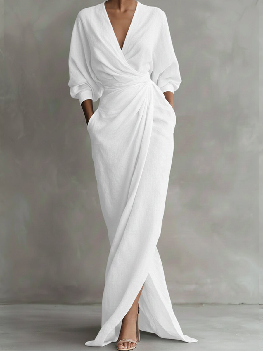 Vestido elegante Paulina de Alessia Madrid, con diseño sofisticado y detalles modernos, ideal para ocasiones especiales.