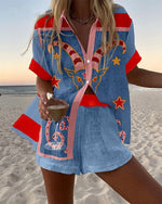 Conjunto de verano corto Dana de Alessia Madrid, conjunto de ropa ligera con top y falda en colores vibrantes.