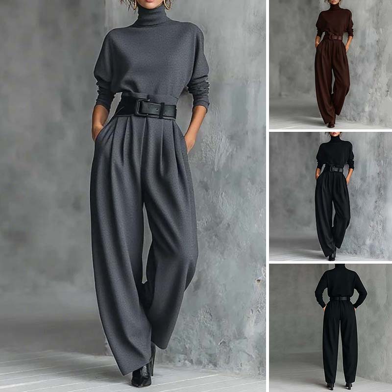 Zoe | Conjunto elegante para mujer: Top de cuello alto y pantalón de cintura alta - Alessia Madrid