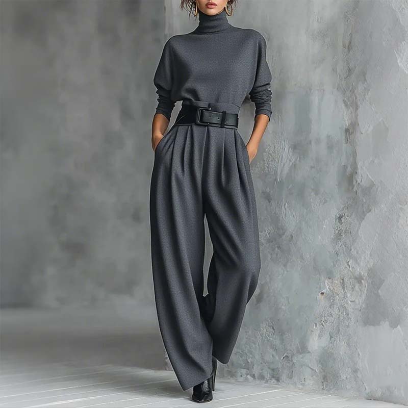 Zoe | Conjunto elegante para mujer: Top de cuello alto y pantalón de cintura alta - Alessia Madrid