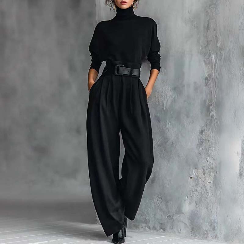 Zoe | Conjunto elegante para mujer: Top de cuello alto y pantalón de cintura alta - Alessia Madrid