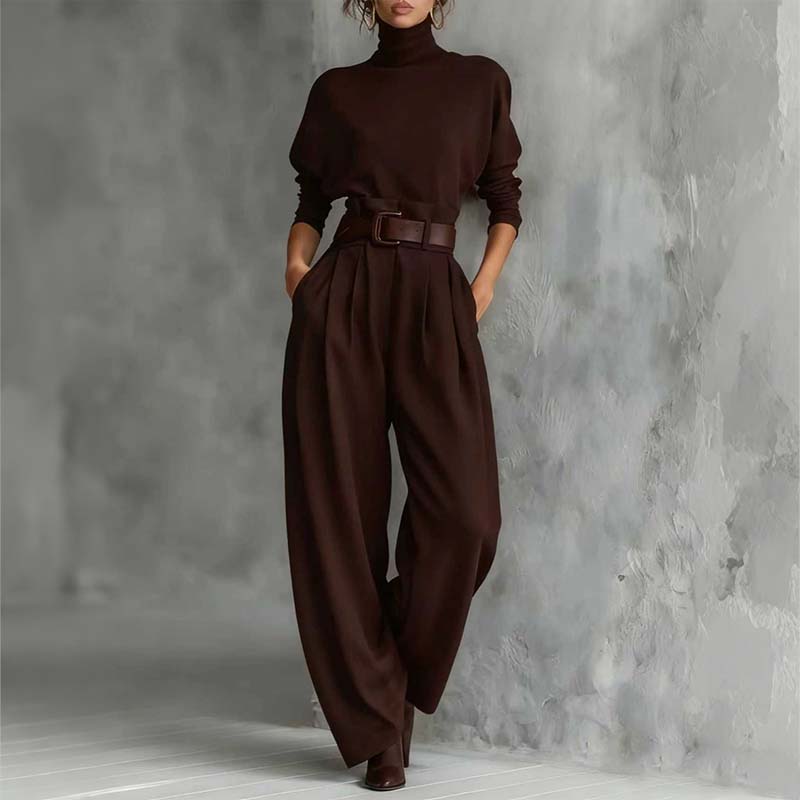 Zoe | Conjunto elegante para mujer: Top de cuello alto y pantalón de cintura alta - Alessia Madrid